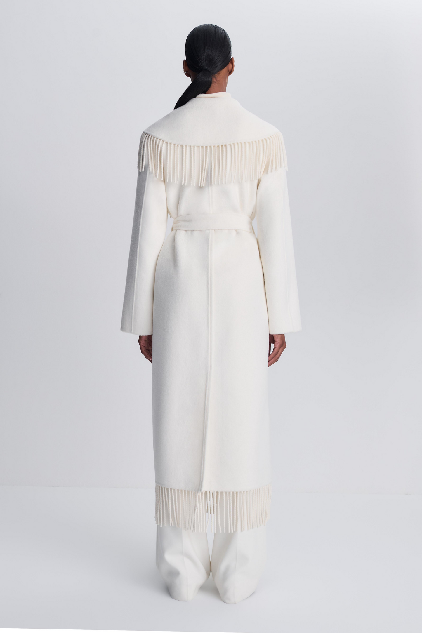 Simkhai Carrie Fringe Robe Coat in Frost