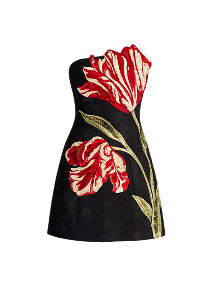 Alice + Olivia Katia Embellished Mini Dress in Soft Tulip Black