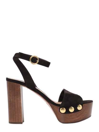 Gianvito Suede Wooden Platform Heel in Moka