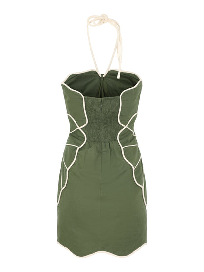 Farm Rio Green Wavy Cutouts Mini Dress