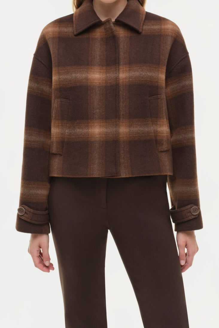 Simkhai Colby Plaid Jacket in Chocolate Plaid