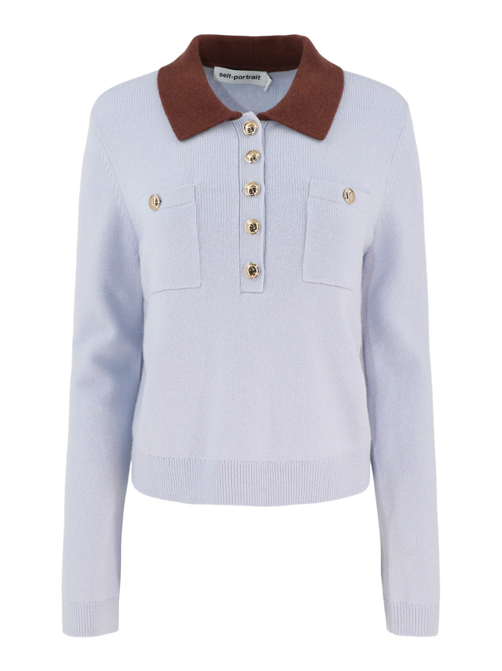 Self-Portrait Blue Contrast Collar Knit Top