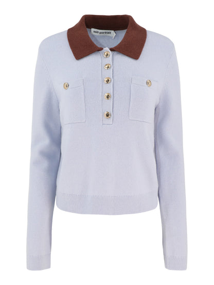 Self-Portrait Blue Contrast Collar Knit Top