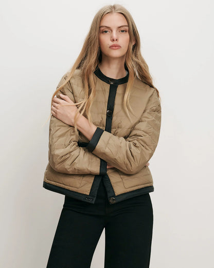 Veronica Beard Pearson Down Dickey Jacket in Desert Taupe/Black