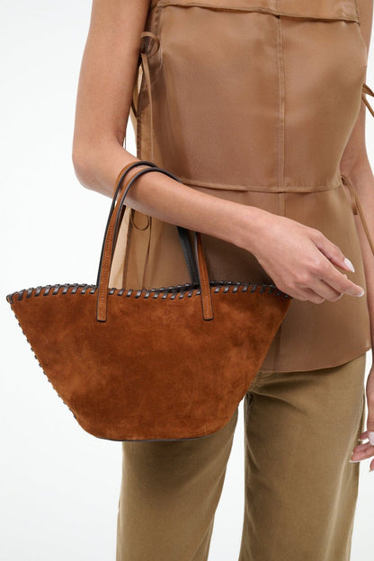 Staud Caro Bucket Bag in Tabac Suede Espresso