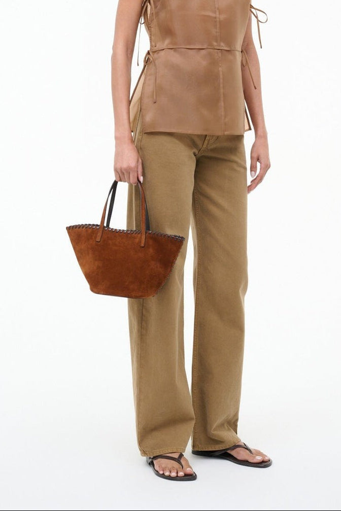 Staud Caro Bucket Bag in Tabac Suede Espresso