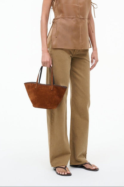 Staud Caro Bucket Bag in Tabac Suede Espresso
