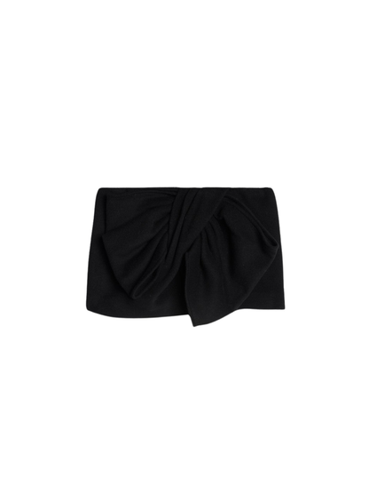 7 For All Mankind Runway Bow Mini Skirt in Wool Blend Black - Runway Collection