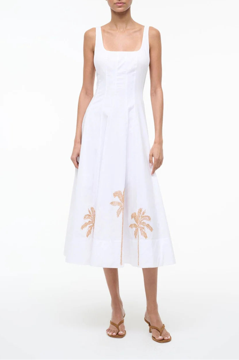 Staud Wells Dress in White Embroidery