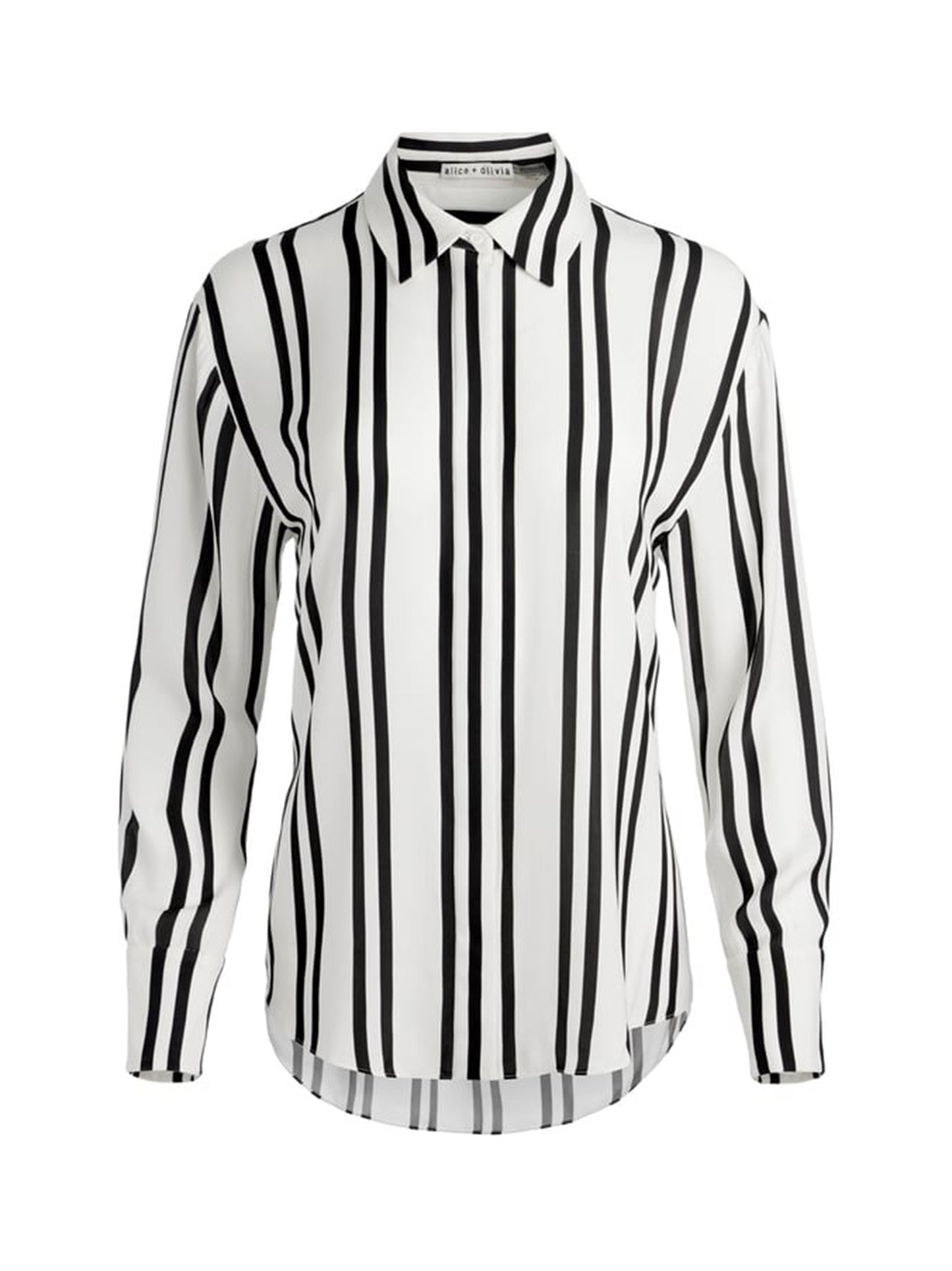Alice + Olivia Dimitra Hi-Low Button Down Shirt in Paddleboard Stripe