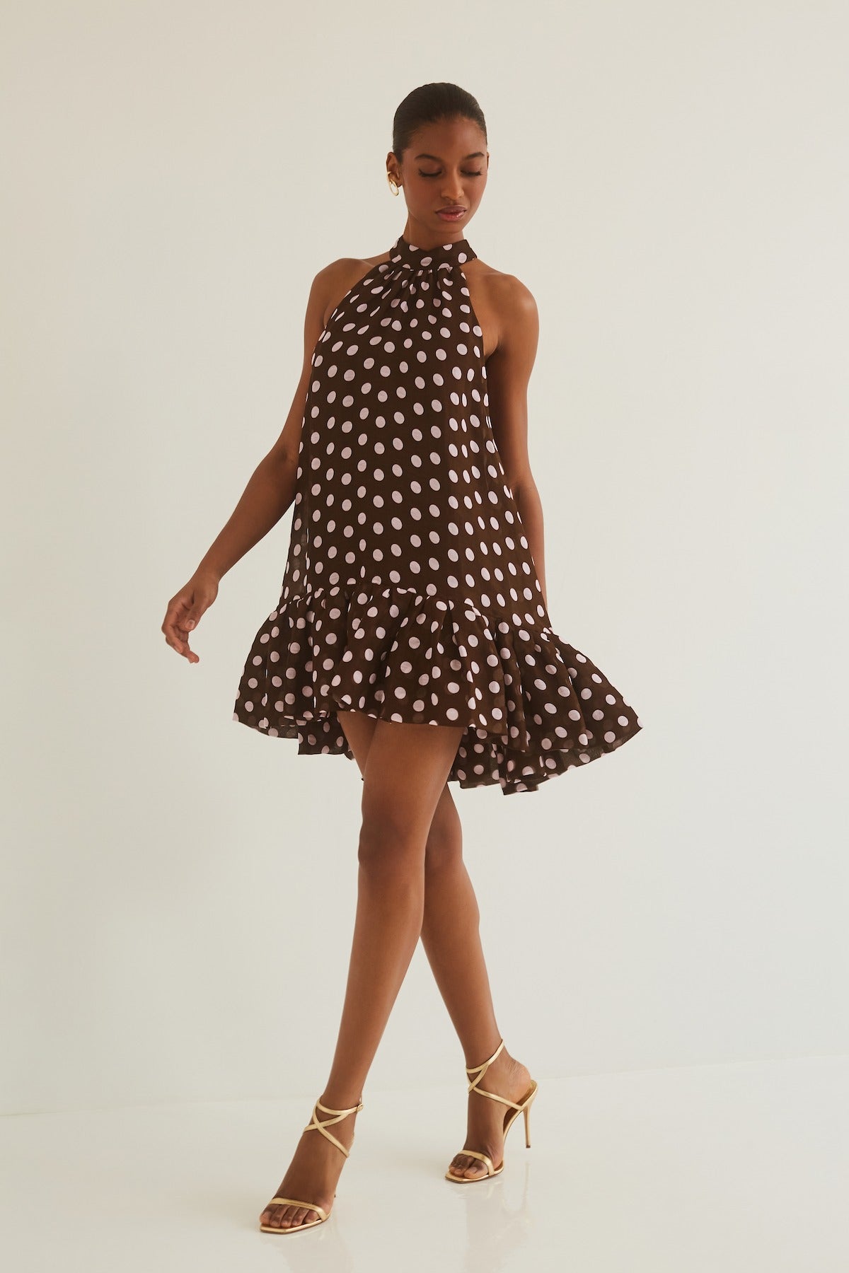 knee length dresses for ladies Cara Cara Arca Mini Dress in Joelle Dot Brown – Leigh's of Breton Village