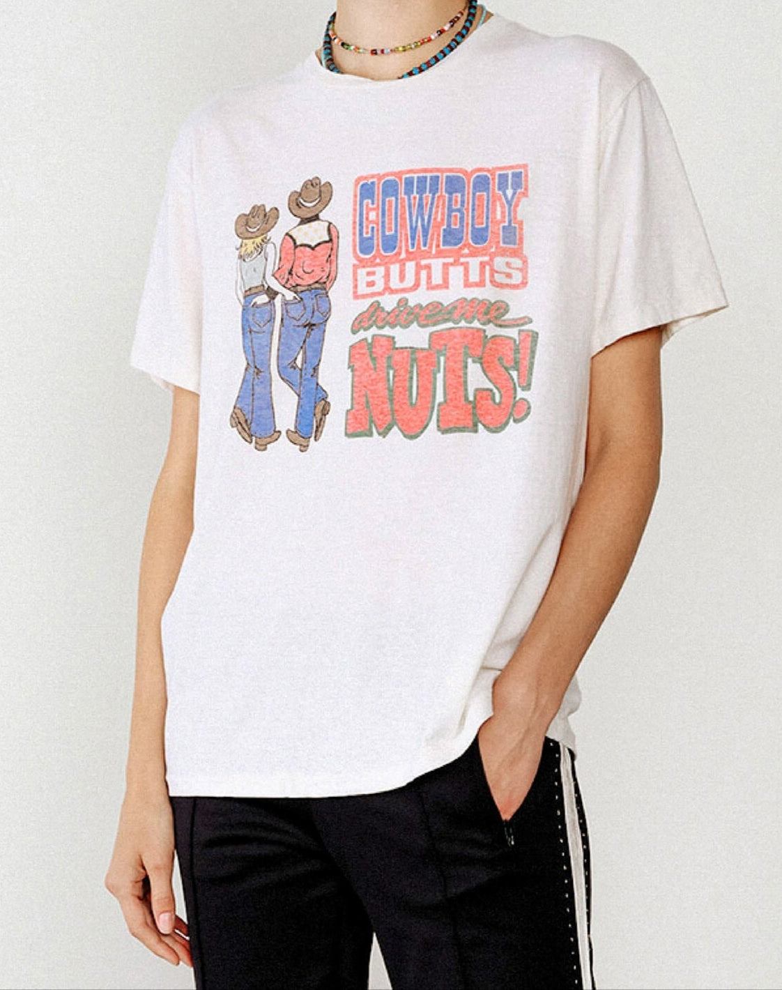 Re/Done Boyfriend Tee Cowboy Butts in Vintage White