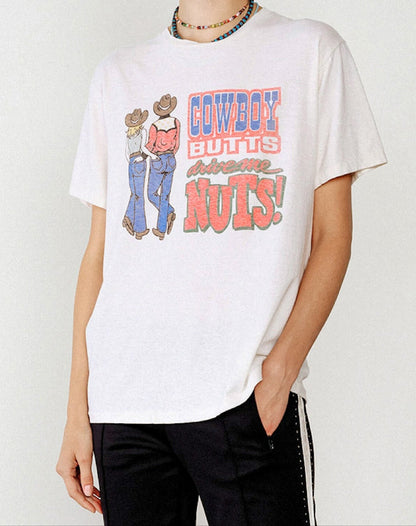 Re/Done Boyfriend Tee Cowboy Butts in Vintage White