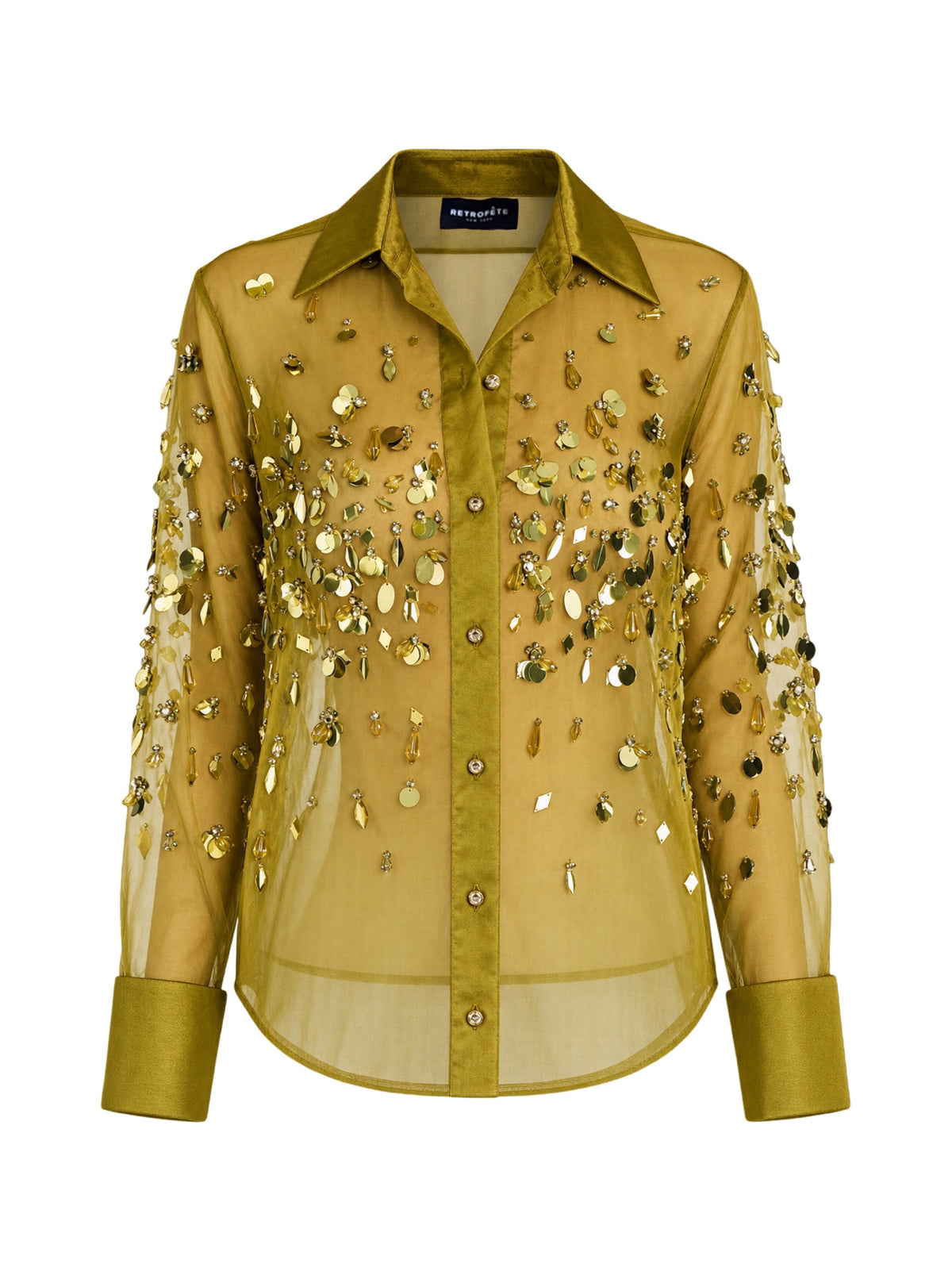 Retrofête Quilly Embroidered Blouse in Basil