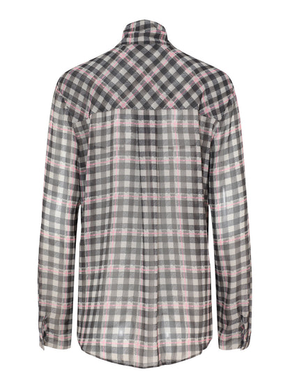 Self-Portrait Brown Check Chiffon Blouse