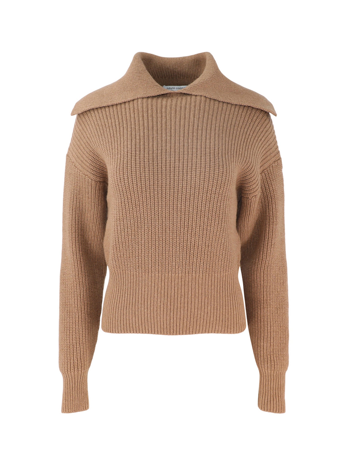 Autumn Cashmere Long Sleeve Shaker With Collar in Camel