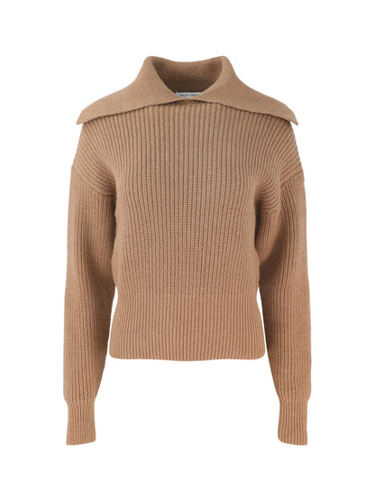 Autumn Cashmere Long Sleeve Shaker With Collar in Camel
