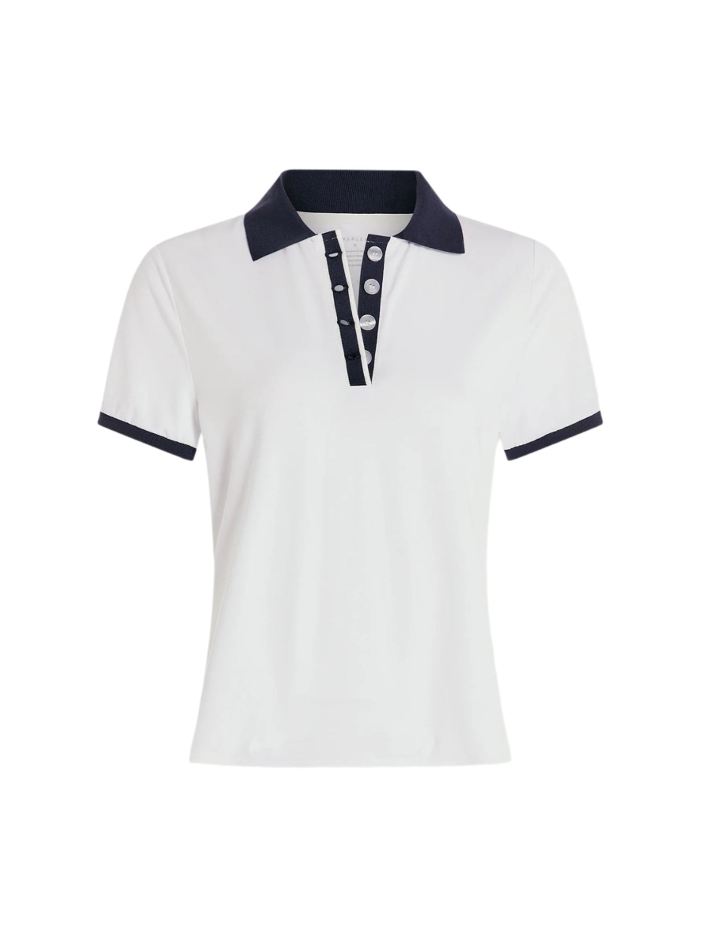 Varley Wisley Performance Polo Shirt in White/Blue Nights