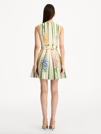 Oscar de la Renta Sleeveless Pleated Tromp L'oeil Foxgloves Dress in Green Multi