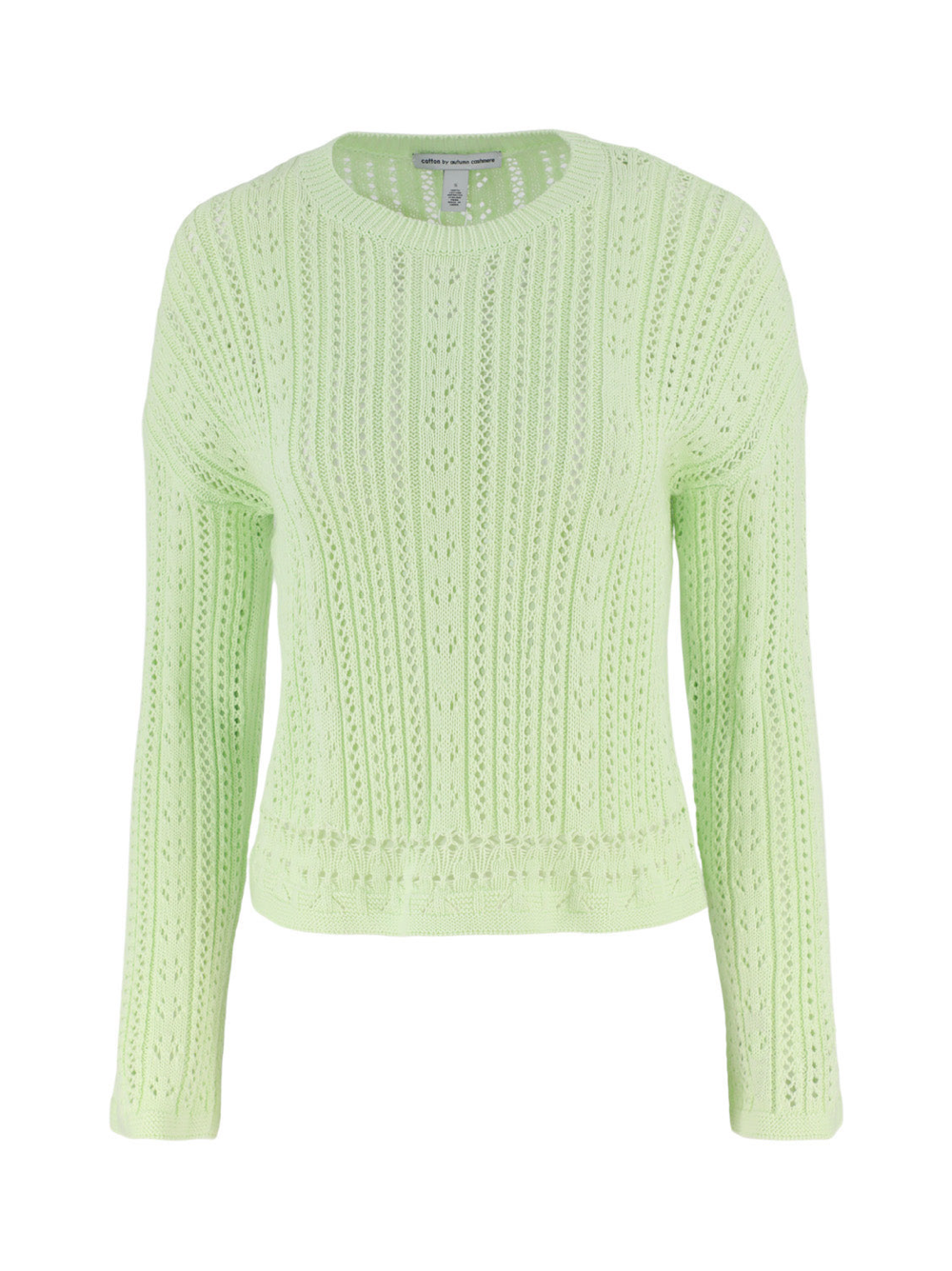 Autumn Cashmere Cropped Bell Sleeve Pointelle Crew Sweater in Aloe