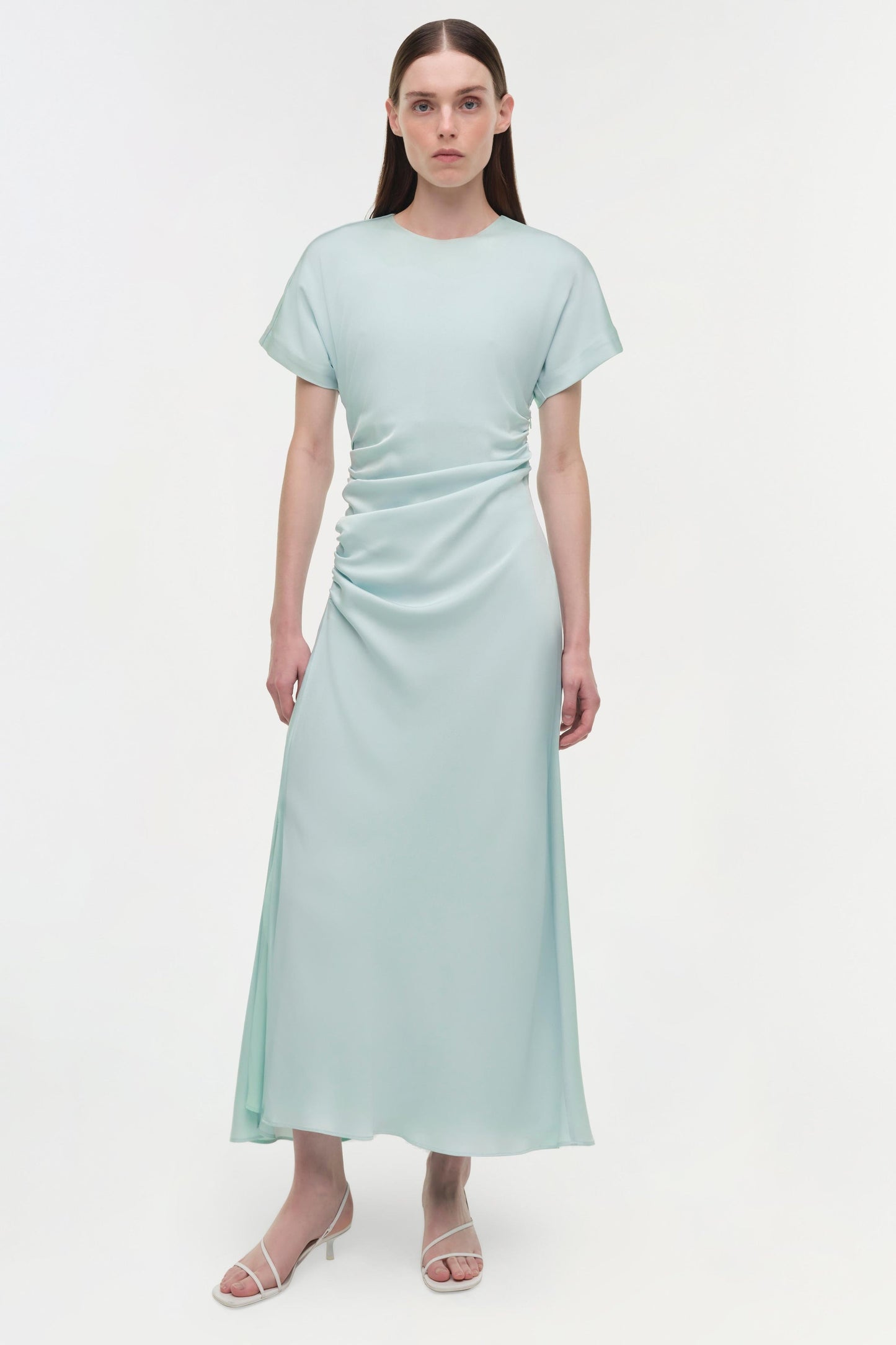 Simkhai Marabella Draped Satin Midi Dress in Sky