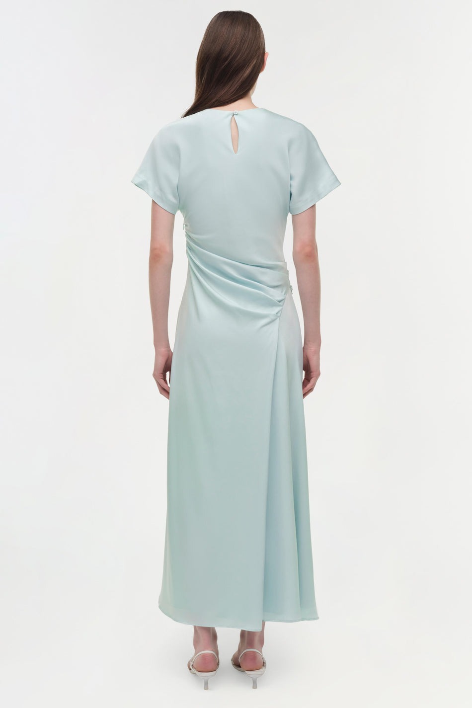 Simkhai Marabella Draped Satin Midi Dress in Sky
