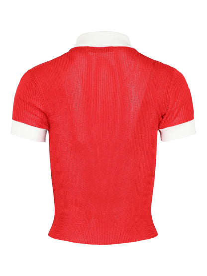 Alice + Olivia Martha Polo in Bright Ruby/Soft White