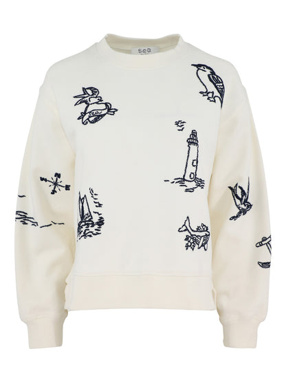 Sea Clyde Lighthouse Sweatshirt in Cream
