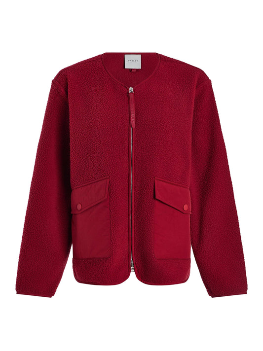 Varley Marina Collarless Fleece in Red Dahlia