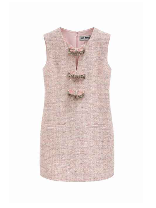 Self-Portrait Sequin Boucle Bow Mini Dress Pink