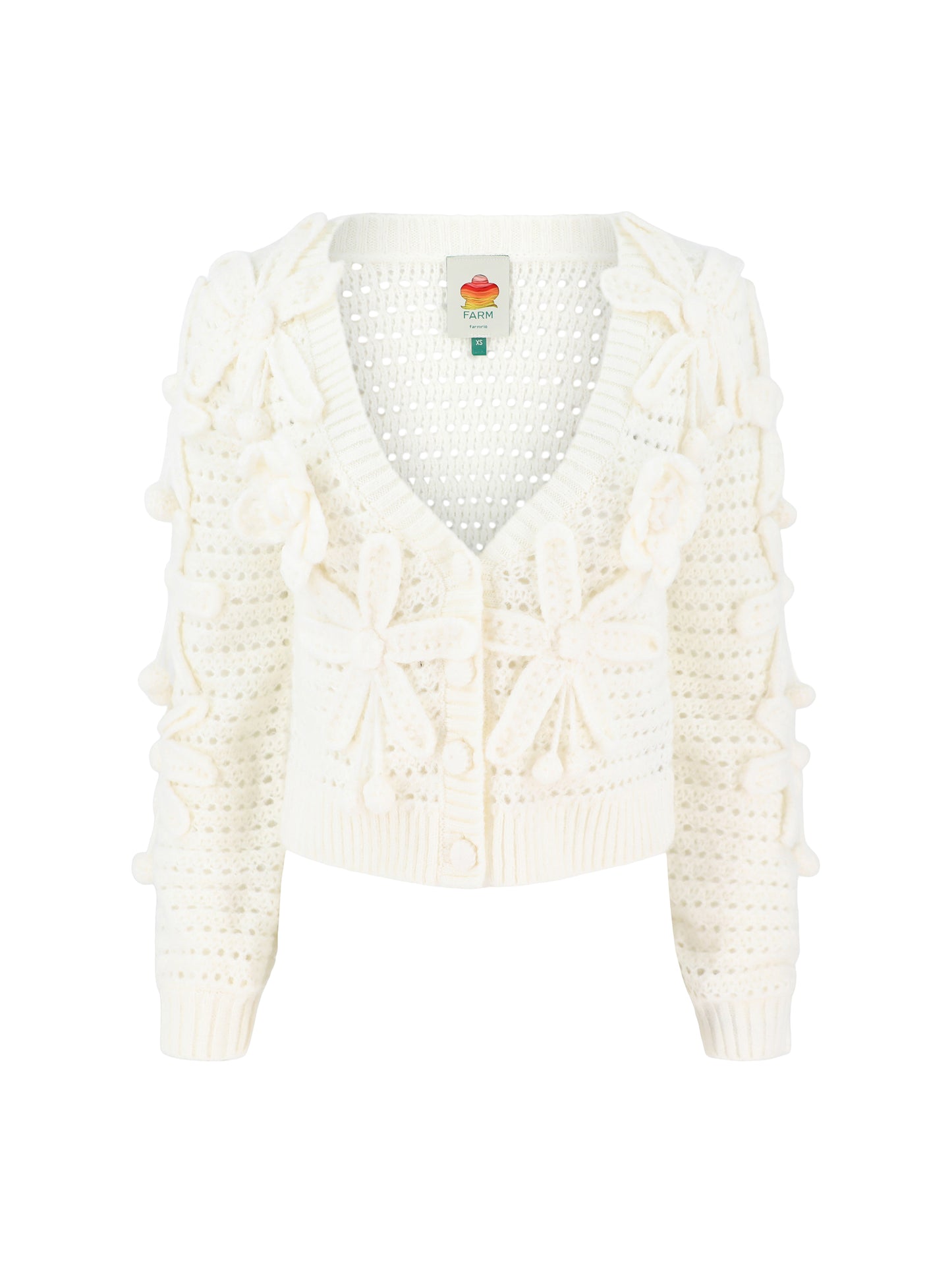 Farm Rio Crochet Flowers Knit Cardigan in Off-White