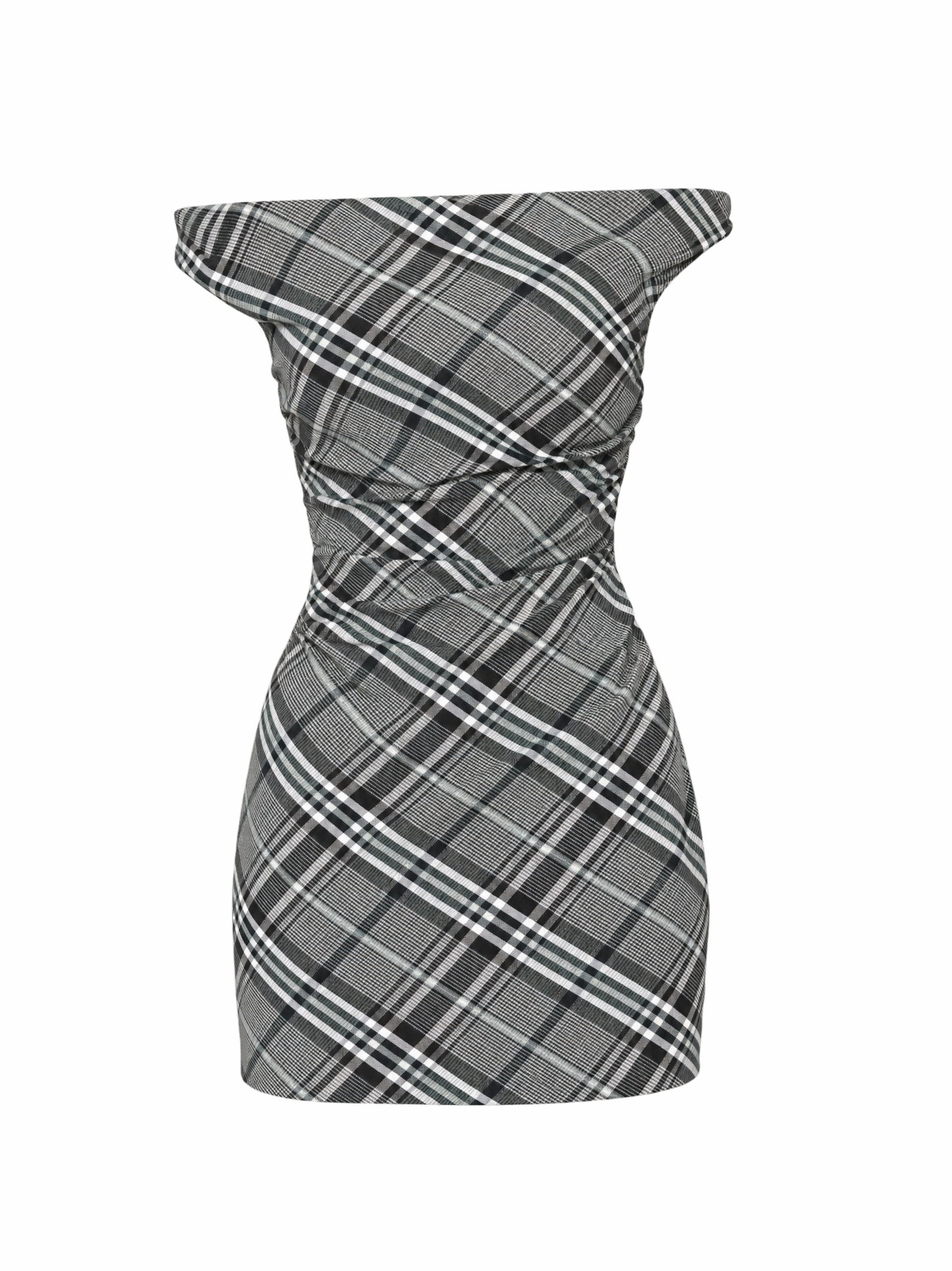 Simkhai Wells Off Shoulder Mini Dress in Everglade Plaid