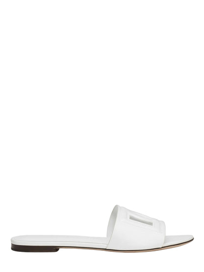 Dolce & Gabbana Calfskin Slides With DG Logo in White