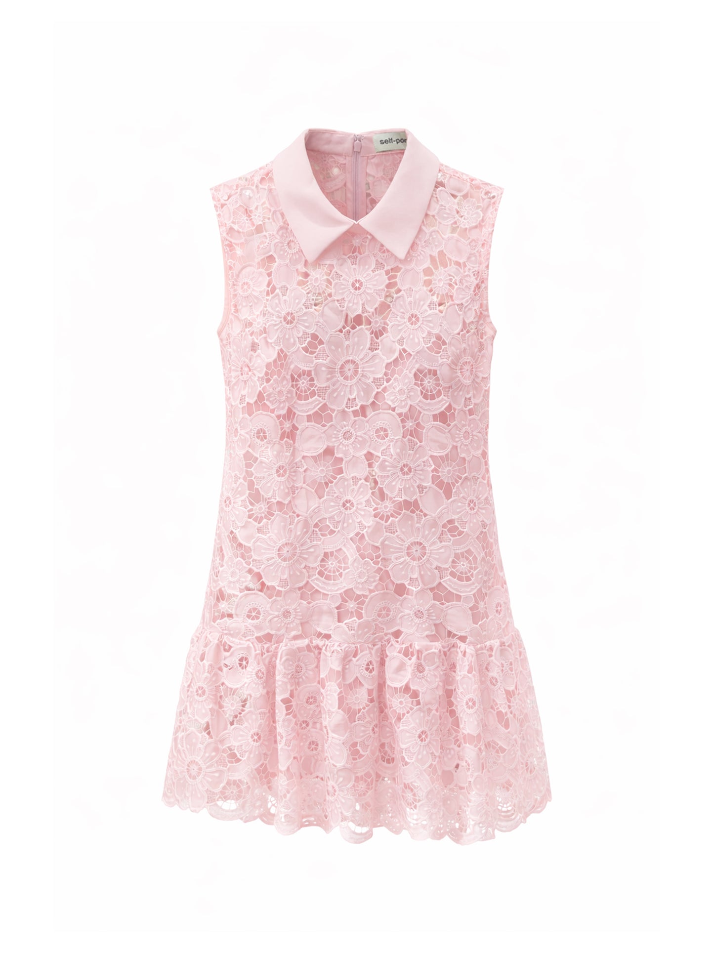 Self-Portrait Lace Collared Mini Dress in Pink