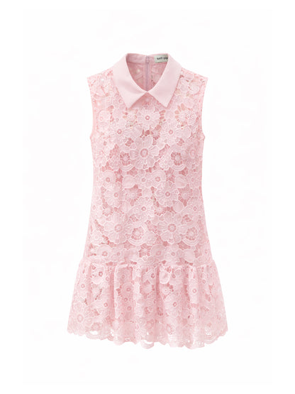 Self-Portrait Lace Collared Mini Dress in Pink