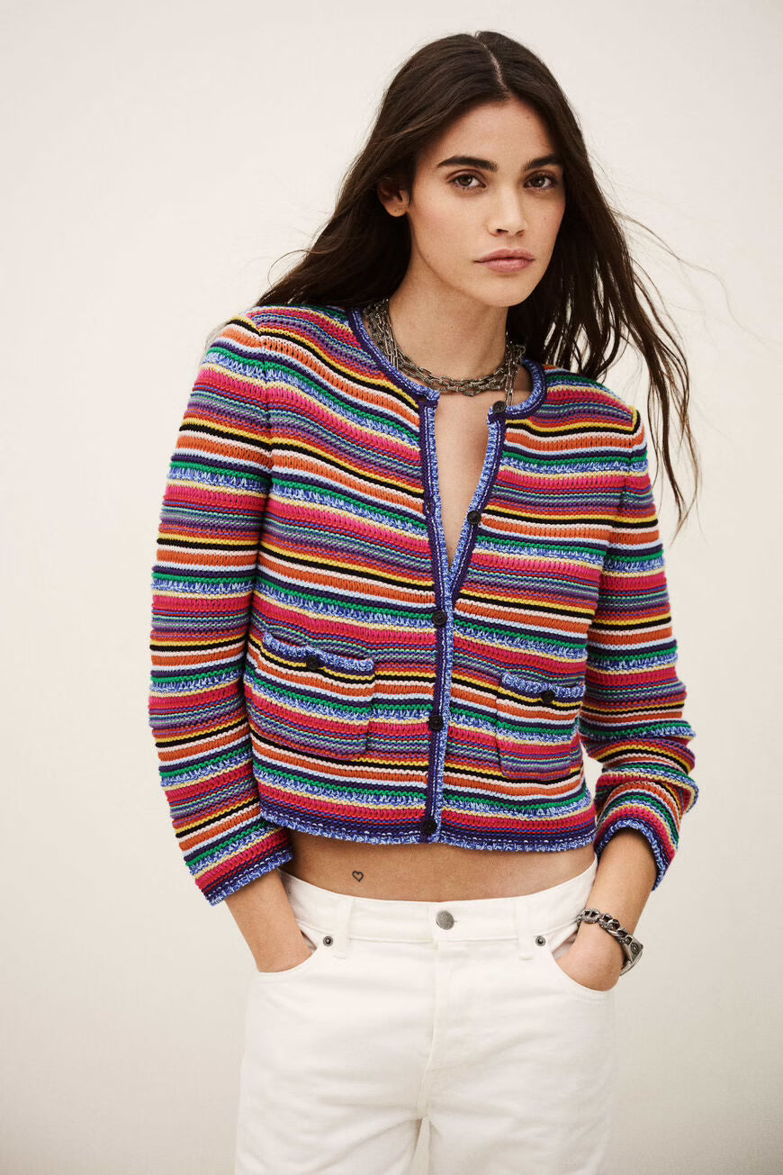 BA+SH Fanny Round Striped Cardigan in Multico