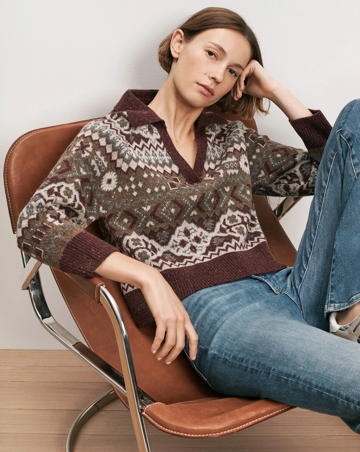 Veronica Beard Catania Fair Isle Pullover in Burgundy Multi