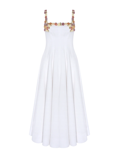 Pat Bo Gabriela Linen Midi Dress in Off White