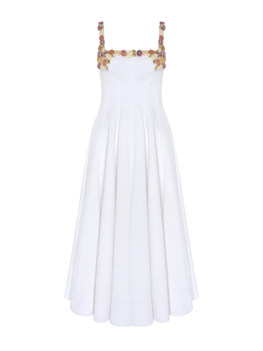 Pat Bo Gabriela Linen Midi Dress in Off White