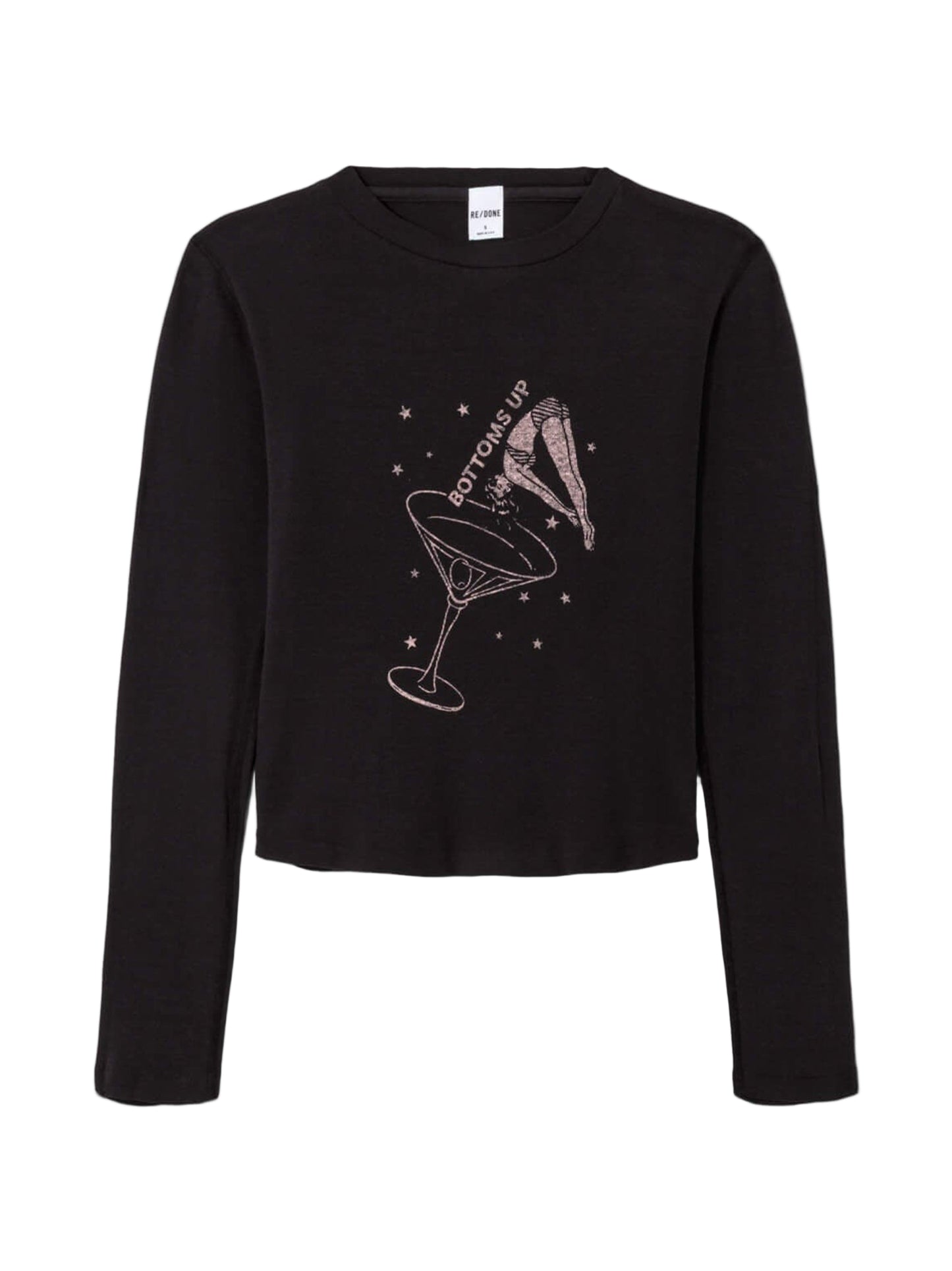 Re/Done 90s Baby Long Long Sleeve Bottoms Up in Washed Black