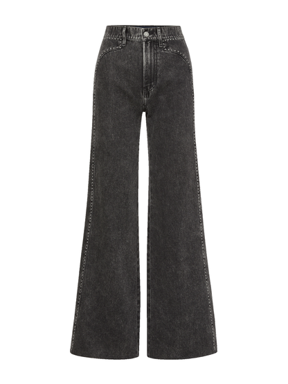 Veronica Beard Grant Studded Wide-Leg Jean in Tornado