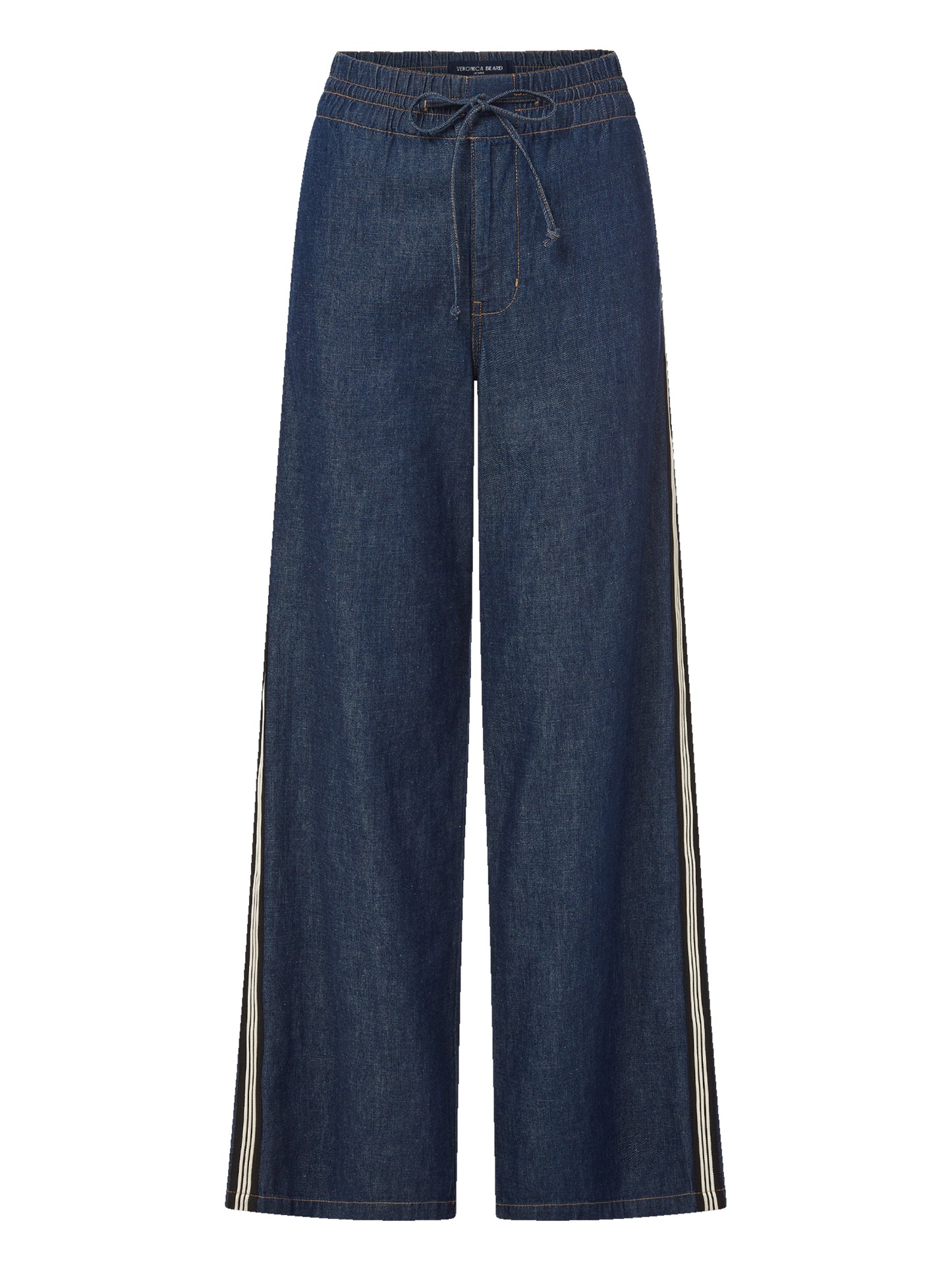 Veronica Beard Taylor Track-Stripe Wide-Leg Jean in Indigo Rinse