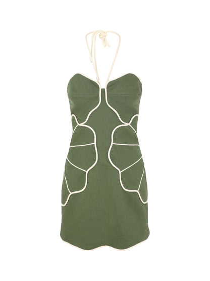 Farm Rio Green Wavy Cutouts Mini Dress