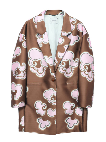 Dorothee Schumacher Floral Statement Coat in Off White/Chocolate
