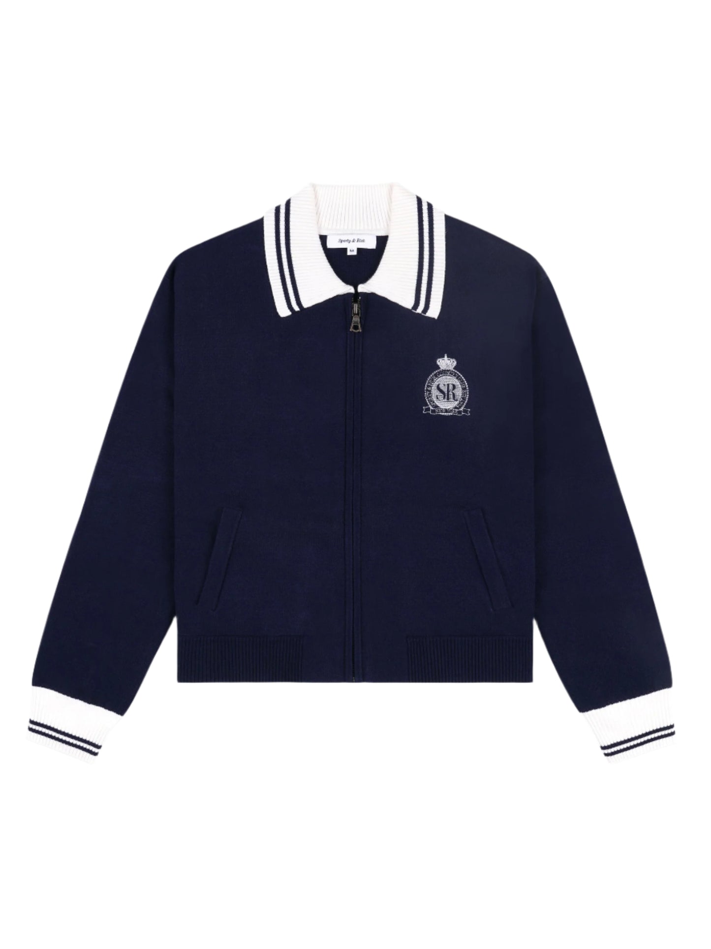 Sporty & Rich Royal Club Zipped Cardigan in Dark Navy