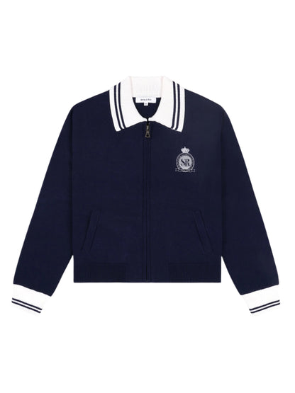 Sporty & Rich Royal Club Zipped Cardigan in Dark Navy