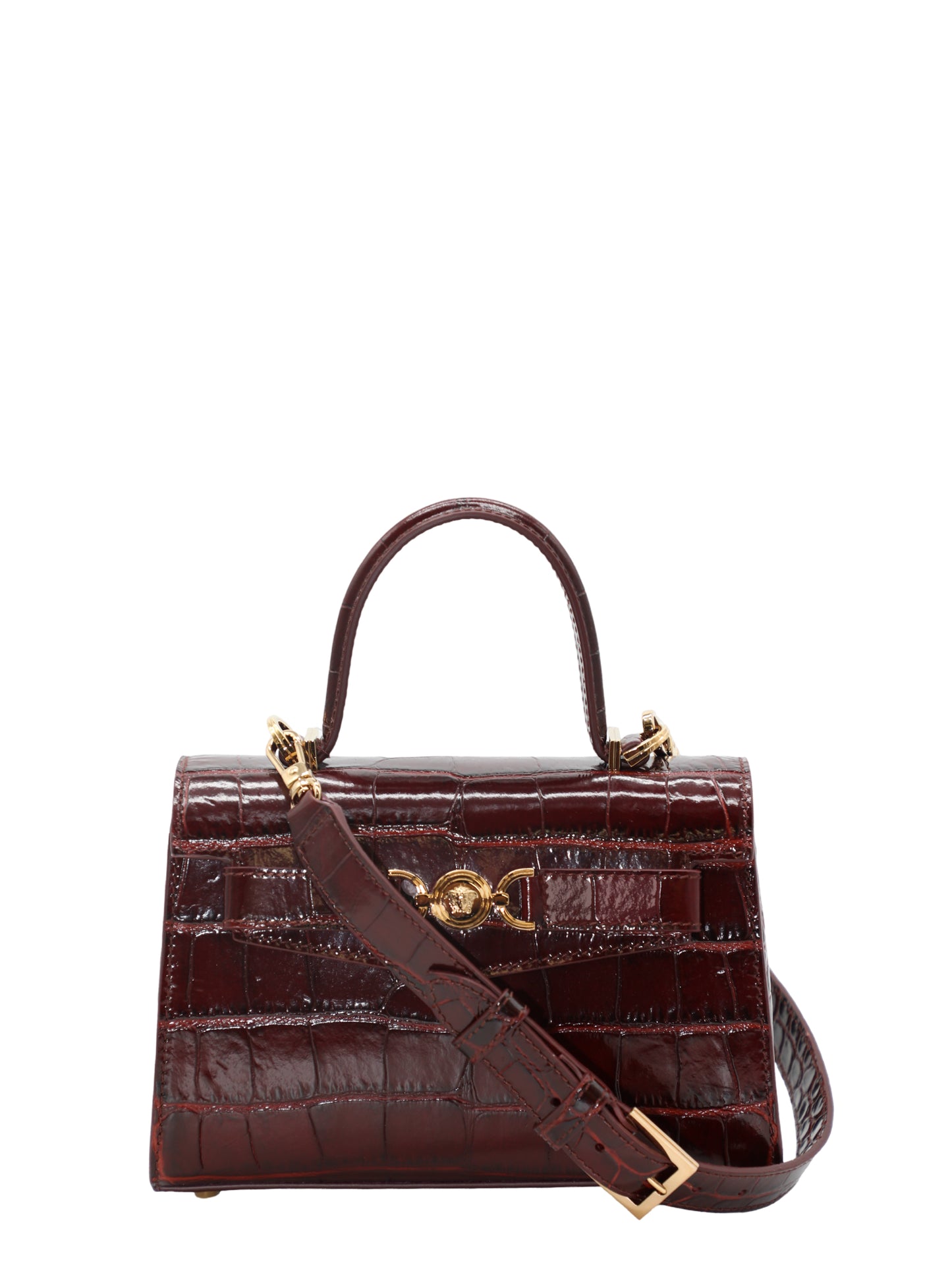 Versace Croc-Effect Medusa '95 Small Handbag in Burgundy