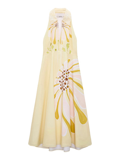 Dorothee Schumacher Floral Power Poplin Midi Sleeveless Dress in Dream Flower Yellow