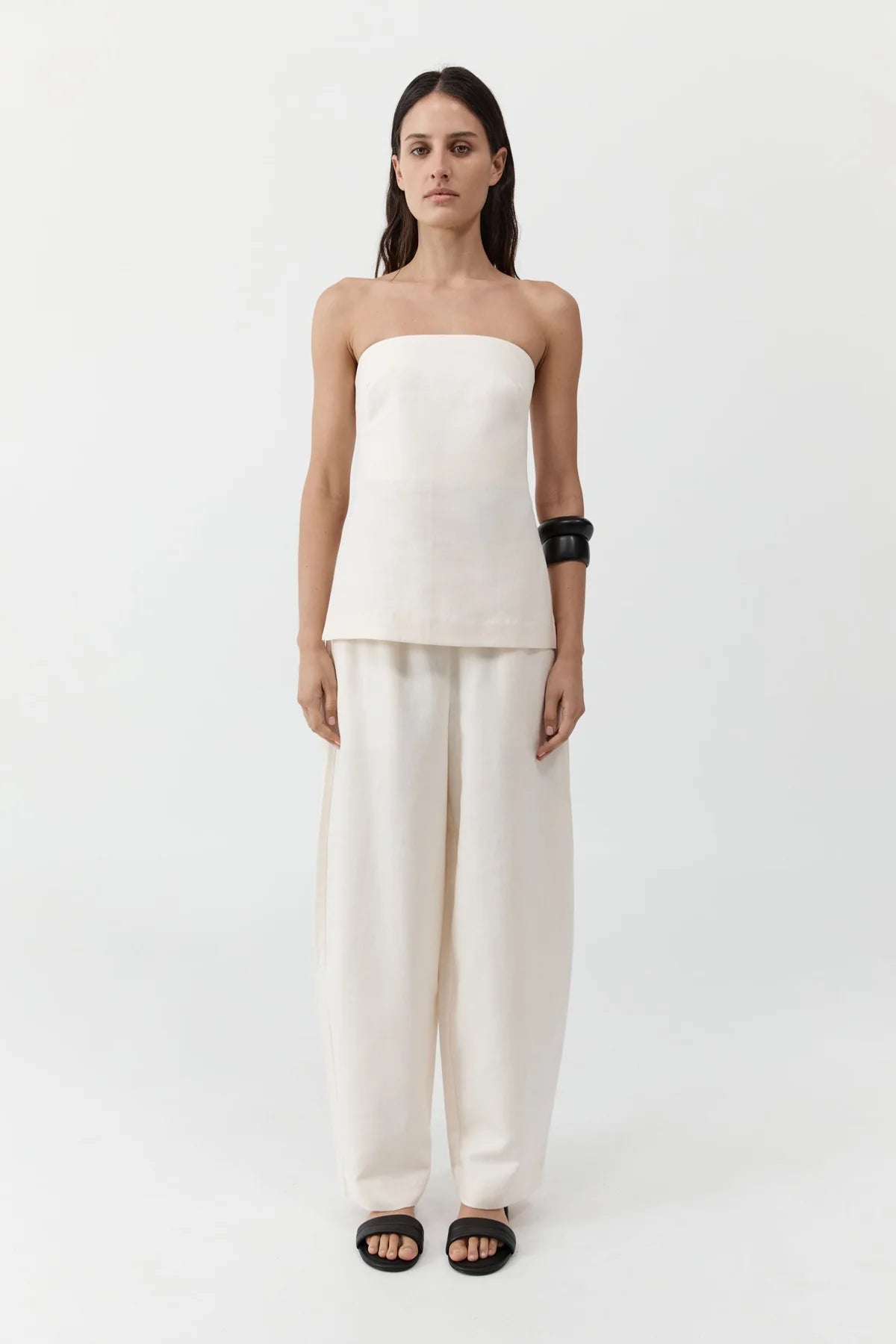 St. Agni Strapless Rouleau Tie Top in Ivory
