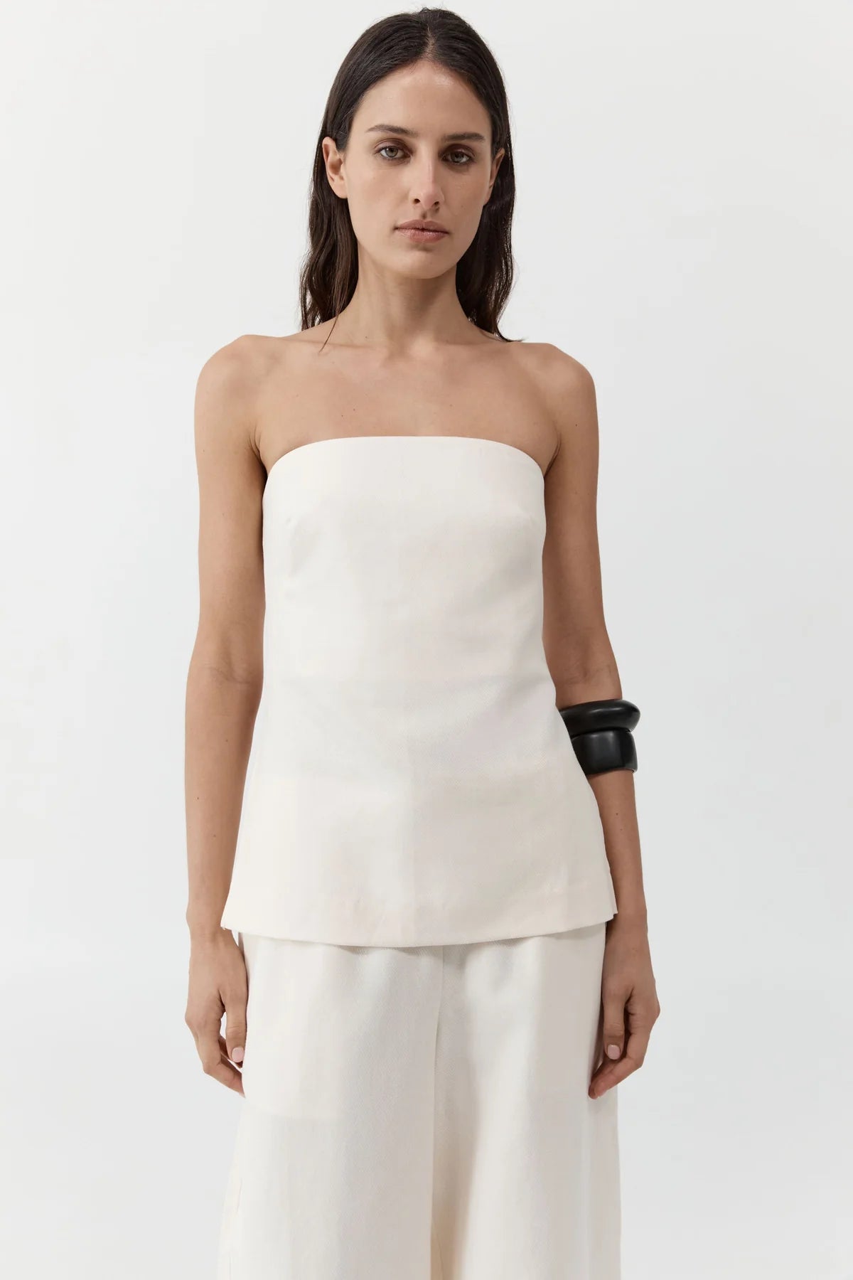 St. Agni Strapless Rouleau Tie Top in Ivory